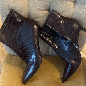Nine West Dark Brown Croc-Embossed Heeled Boots